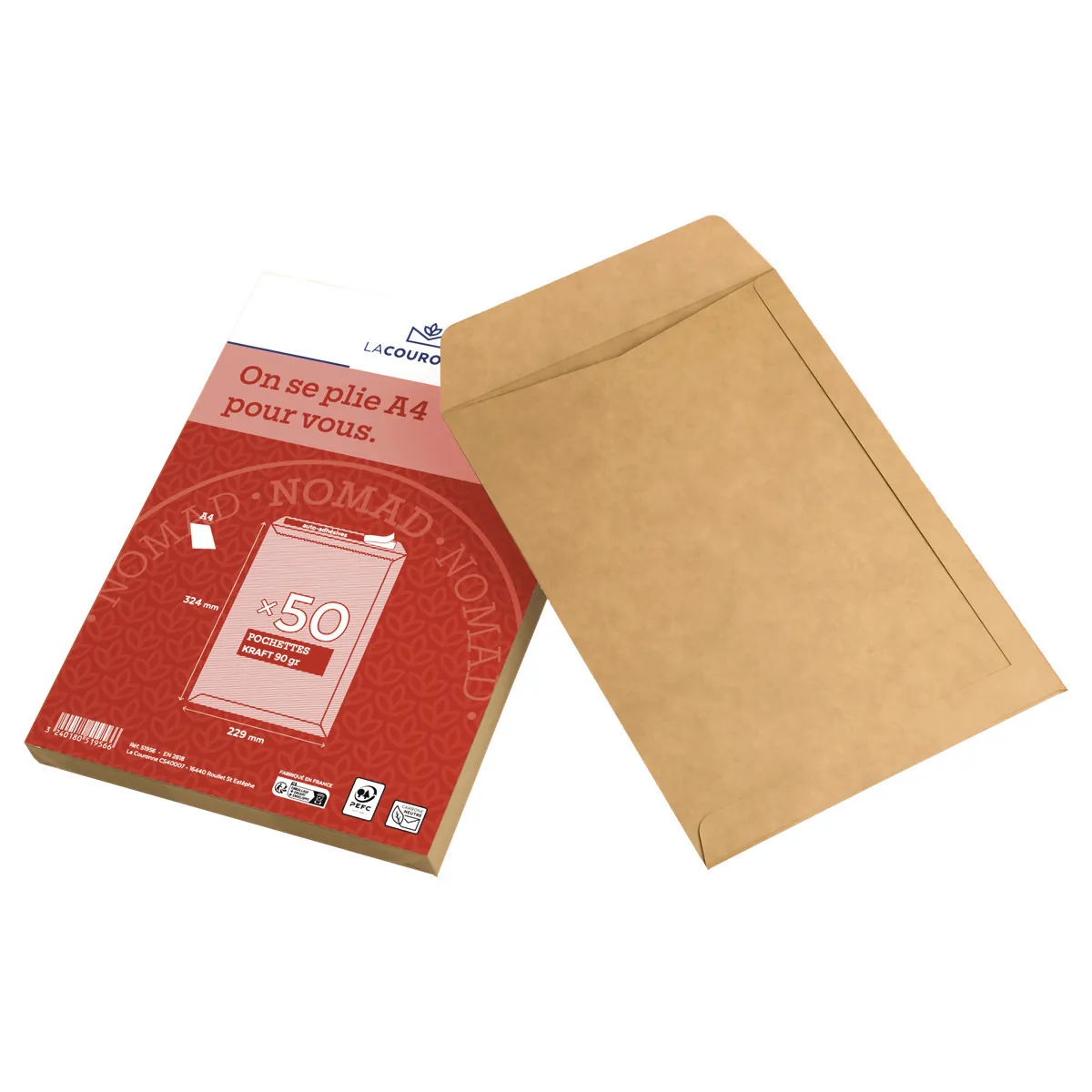 Pochette C4 kraft brun sans fenêtre La Couronne 229 x 324 mm 90g – Paquet de 50 - Pochettes kraft-1