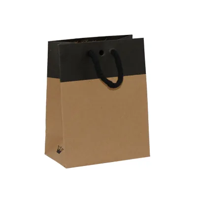 Sacs chic bicolore - Brun / Noir - 11,4 + 6,4 x H 14,6 cm - par 10 - Sacs kraft luxe