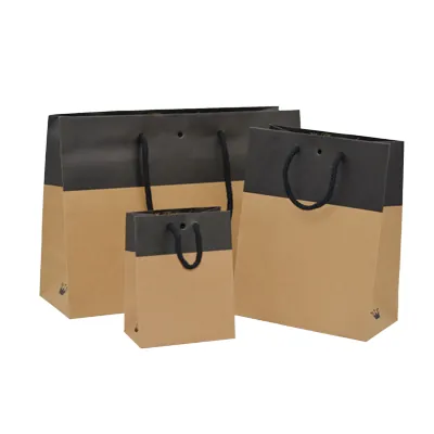 Sacs chic bicolore - Brun / Noir - 11,4 + 6,4 x H 14,6 cm - par 10 - Sacs kraft luxe-1