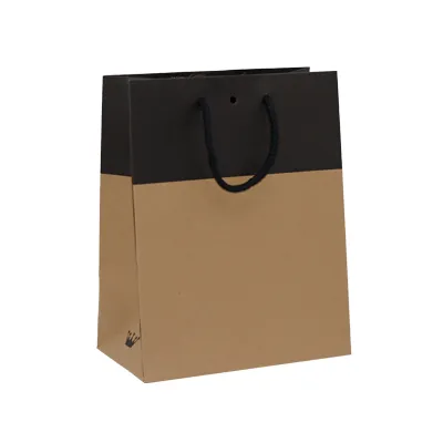 Sacs chic bicolore - Brun / Noir - 18 + 10 x H 22,7 cm - par 10 - Sacs kraft luxe