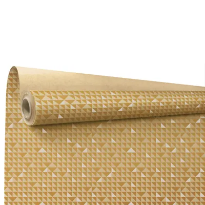 Papier cadeau Constance Gold motifs triangles kraft 69 cm x 50 m 60 g/m² – Le rouleau - Papiers cadeaux kraft à motifs-1