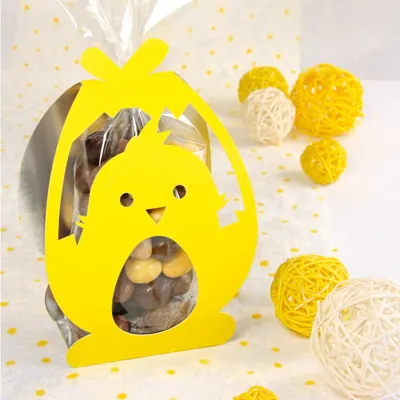 Façade carton poussin jaune pour sachet chocolat Pâques 12,5 x 20 cm - Emballage Pâques - Paquet de 50 - Sachets bonbon, Sachets confiserie-1