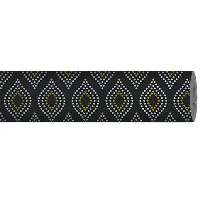 Papier cadeau kraft noir / or / argent motif strass rétro Nature Gift 70 cm x 50 m - Papier cadeaux couchés à motifs-1