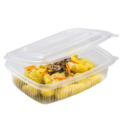 Barquette avec couvercle charnière 375 ml 14,2 x 12,5 x 4,9 cm - Barquette plastique - Lot de 50 - Barquettes plastique