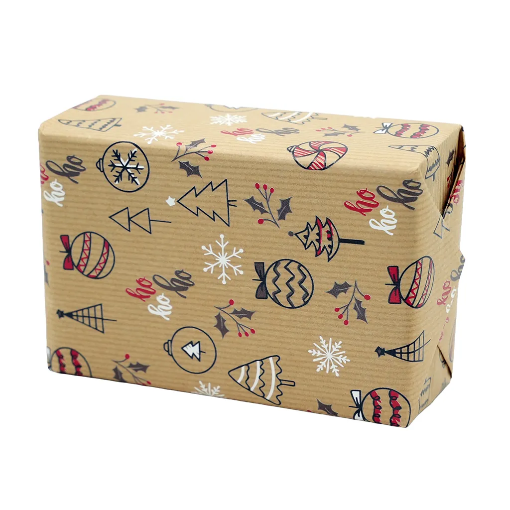 Papier cadeau Oriane kraft brun décor Noël rouge 70 cm x 50 m 60 g/m² - le rouleau - Papiers cadeaux kraft à motifs-4