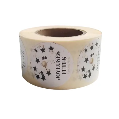 Étiquettes adhésives JOYEUSES FÊTES Blanc / Noir / Or ø 35 mm - Paquet de 500 - Étiquettes cadeaux adhésives-1