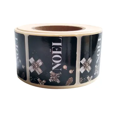 Étiquette cadeau adhésive NOËL Noir / Or 35 x 35 mm - Boîte de 500 - Étiquettes cadeaux adhésives-1