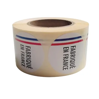 Étiquette adhésive blanche ronde “Fabriqué en France” ø35 mm certifiée FSC – boîte de 500 - Étiquettes cadeaux adhésives-1