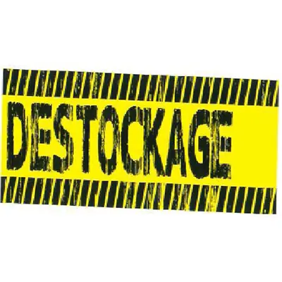 Banderole DÉSTOCKAGE jaune/noir 15 cm x 10 m - Affiches Destockage / Liquidation