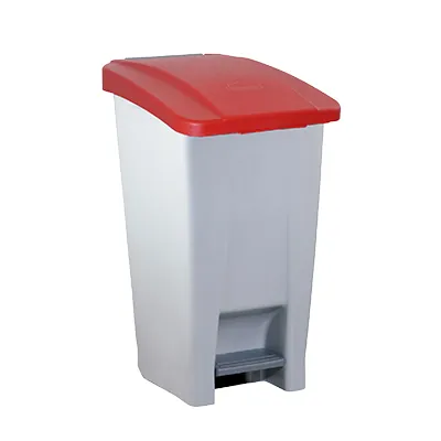 Poubelle à pédale 60 L plastique HACCP - Gris avec couvercle rouge - Poubelles professionnelles
