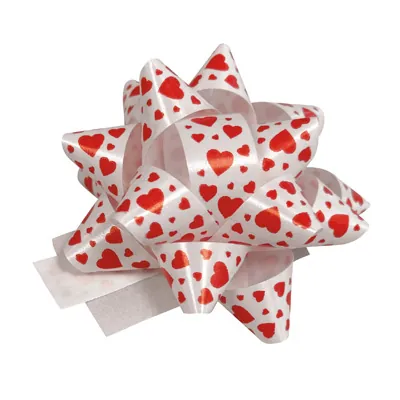 Etoile adhésive blanche coeurs rouges ø 50 x 10 mm 16 boucles - Paquet de 50 - Étoiles adhésives, Noeuds à tirer