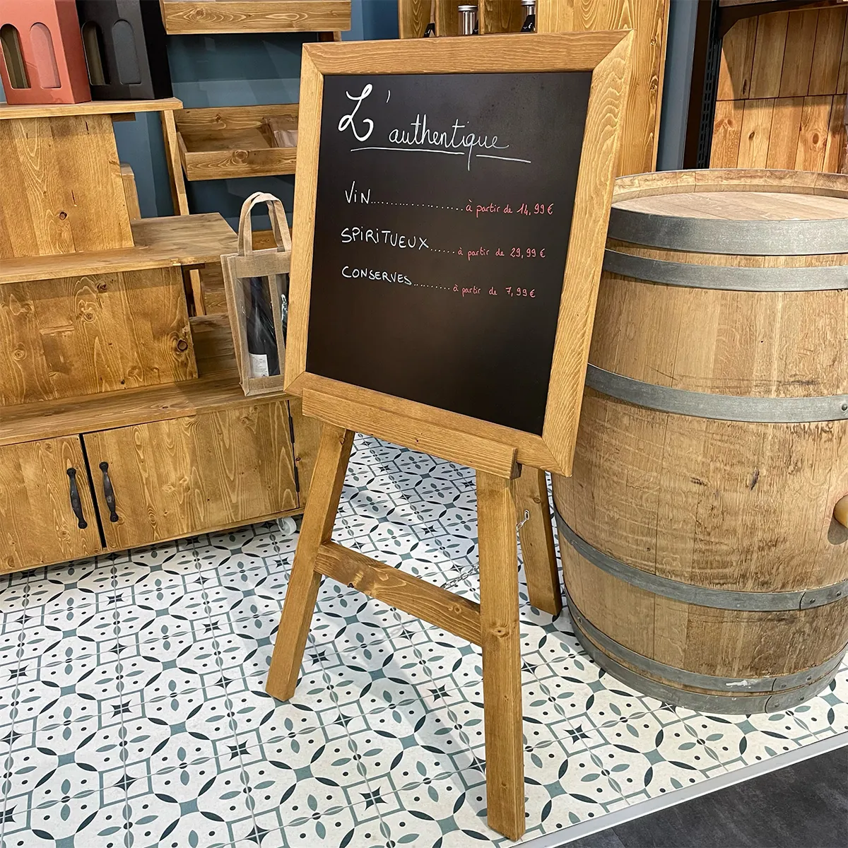 Chevalet trépied avec ardoise bois massif 60 x 120 cm - Chevalet ardoise pro - Ligne Authentique-1