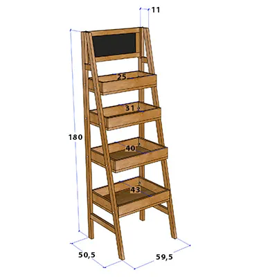Présentoir bois 4 niveaux avec fronton ardoise 60 x 180 cm - Présentoir 4 casiers magasin - Ligne Authentique-1