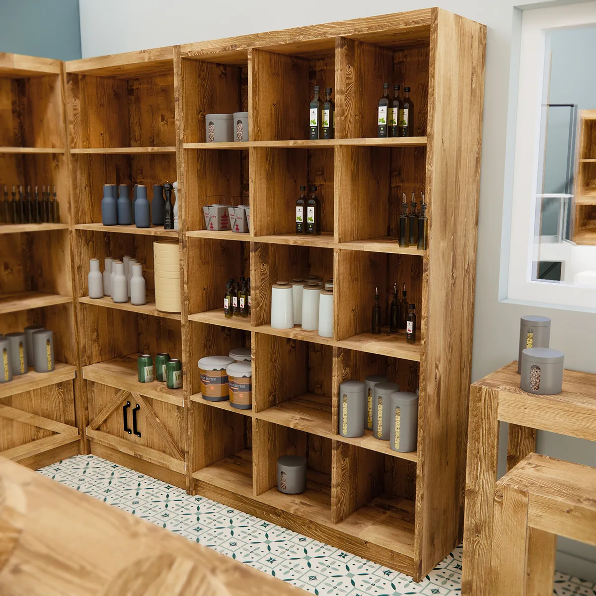 Étagère 15 cubes bois massif 110 x 39 x 200 cm - Module 15 cases merchandising magasin - Ligne Authentique-1