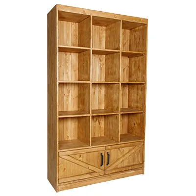 Étagère 12 cases et 2 portes basses en pin massif 119 x 39 x 200cm - Meuble présentoir - Étagère à bières - Ligne Authentique