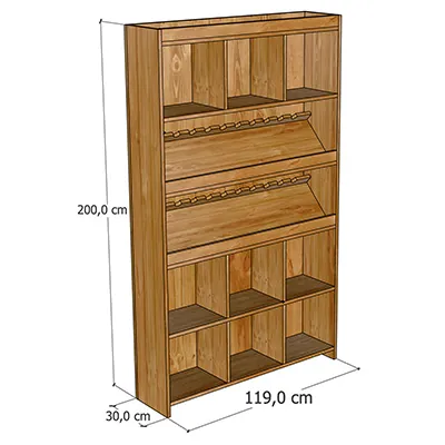 Étagère à vin bois massif 9 cases + 2 tablettes 119 x 30 x 200 cm - Meuble caviste - Ligne Authentique-1