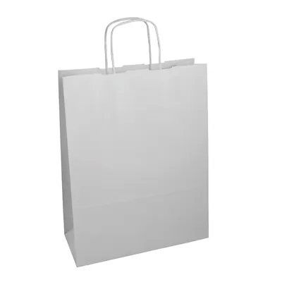 Sac kraft blanc poignées torsadées 46 x 16 x 49 cm 110g/m² - Lot de 50 - Sacs kraft blanc poignées torsadées