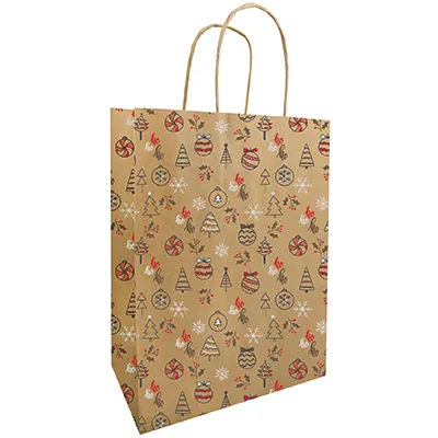 Sac cadeau Noël kraft Oriane 23 + 12 x 30 cm - Paquet de 50 - Sacs kraft à motifs