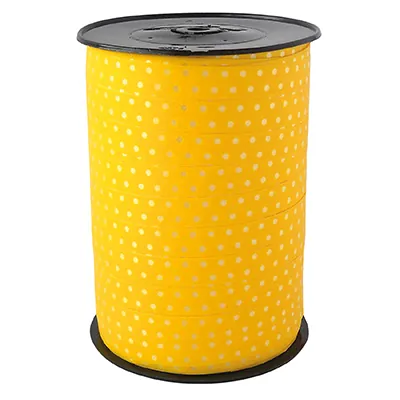 Bolduc jaune à pois 10 mm x 225 m polypropylène - Bolducs imprimés et à motifs