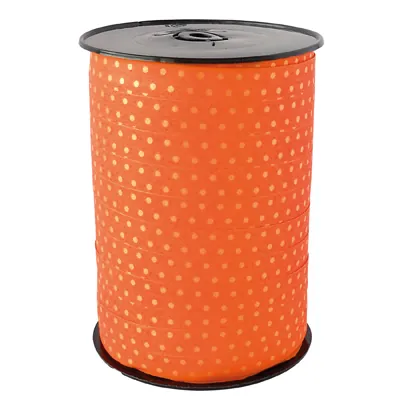 Bolduc orange à pois 10 mm x 225 m polypropylène - Bolducs imprimés et à motifs