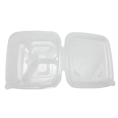 Barquette plastique transparente 3 compartiments 1050 ml - Barquette alimentaire 3 compartiments - Lot de 50 - Boîtes repas jetables, Plateaux compartimentés-1