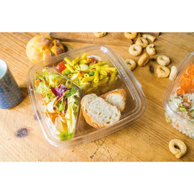 Barquette plastique transparente 3 compartiments 1050 ml - Barquette alimentaire 3 compartiments - Lot de 50 - Boîtes repas jetables, Plateaux compartimentés-2