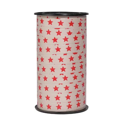 Bolduc Sirius brun étoiles rouge 10 mm x 50 m Coton – Spécial Noël - 100 % naturel - Bolducs imprimés et à motifs