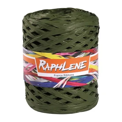 Raphia synthétique vert kaki effet mat 12,5 mm x 200 m - Raphias