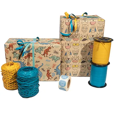 Papier cadeau Hibou kraft brun recyclé 70 cm x 50 m 65 g/m² – le rouleau - Papiers cadeaux enfants-2