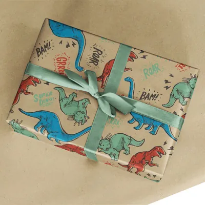 Papier cadeau Dinosaures kraft brun 70 cm x 50 m, 65 g/m² - Le rouleau - Papiers cadeaux enfants-1