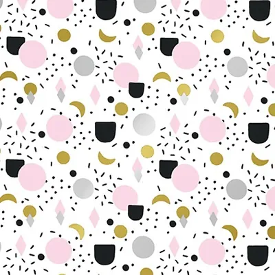 Papier cadeau féminin blanc motifs rose, noir & doré 70 cm x 50 m 70-80 g/m² – Le rouleau - Papier cadeaux couchés à motifs