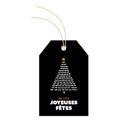 Étiquettes américaines JOYEUSES FÊTES - Noir - L 52 x H 80 mm - Paquet de 12 - Etiquettes cadeaux à trou