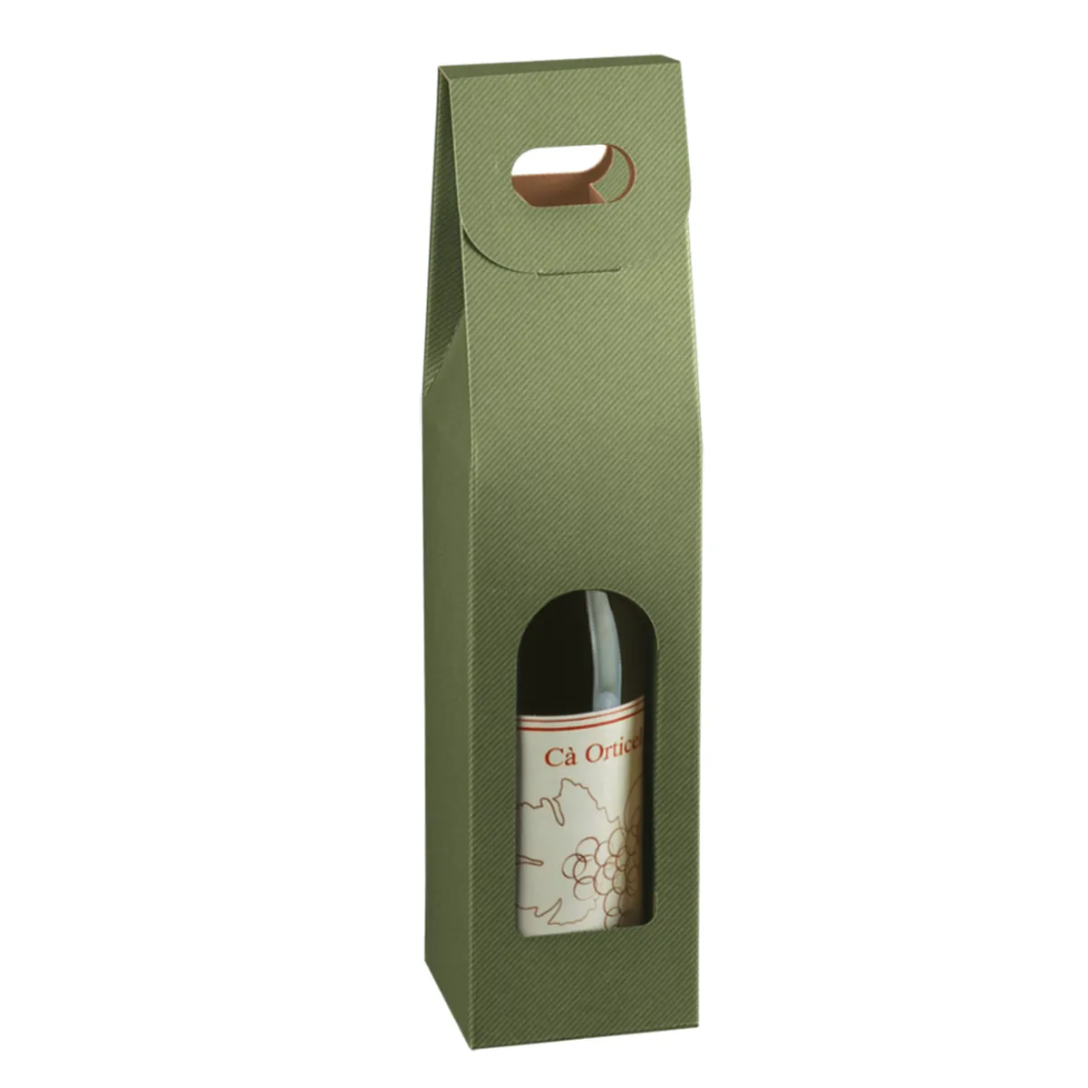 Boîte carton 1 bouteille à fenêtre 9 x 9 x 38,5 cm Vert - Étui 1 bouteille - Coffret 1 bouteille - Paquet de 10 - Coffrets pour bouteilles de vin, Boîtes pour bouteilles de vin-1