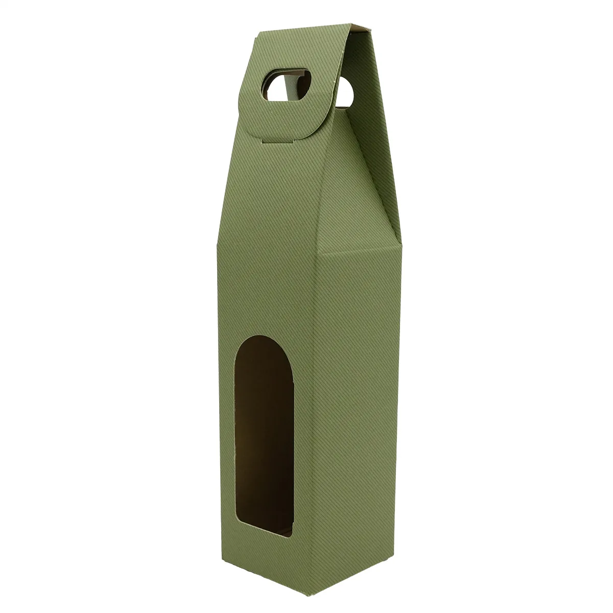 Boîte carton 1 bouteille à fenêtre 9 x 9 x 38,5 cm Vert - Étui 1 bouteille - Coffret 1 bouteille - Paquet de 10 - Coffrets pour bouteilles de vin, Boîtes pour bouteilles de vin-2