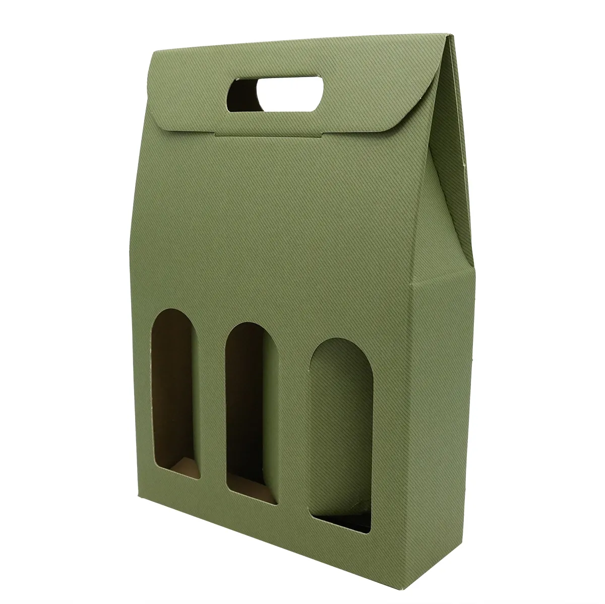 Boîte carton 3 bouteilles à fenêtre 27 x 9 x 38,5 cm Vert - Étui 3 bouteilles - Coffret 3 bouteilles - Paquet de 10 - Coffrets pour bouteilles de vin, Boîtes pour bouteilles de vin-2