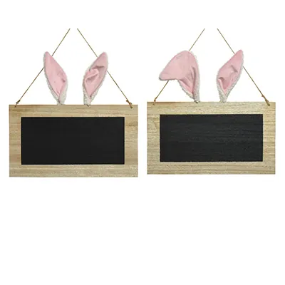 Ardoise à suspendre avec oreilles de lapin 35 x 34,5 cm - Déco de Pâques - Accessoires et Objets déco