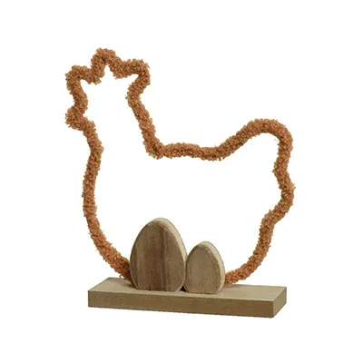 Silhouette poule polyester sur socle bois 20,5 x 23 cm Terracotta / Brun - Déco de Pâques - Accessoires et Objets déco
