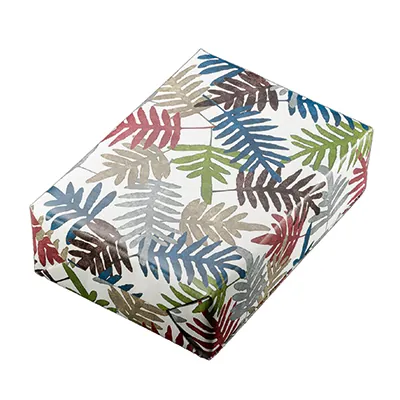 Papier cadeau Botanica feuilles multicolores 70 cm x 25 m 80 g/m² – 100% recyclé, label Ange Bleu - Papier cadeaux couchés à motifs-2