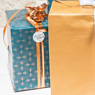 Papier cadeau bleu pétrole / cuivre Wendy 70cmx50m 60g/m² - Papier cadeaux couchés à motifs-3