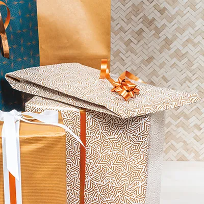 Pochette cadeau couché blanc origami cuivre 70g/m² 15+9x26 cm – Paquet de 250 - Pochettes cadeaux à motifs-1