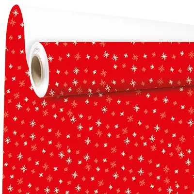 Papier cadeau couché rouge étoiles blanches 70 cm x 100 m 70 g/m² - Papier cadeaux couchés à motifs-1