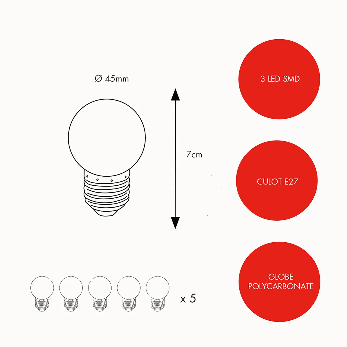 Lot de 5 ampoules E27 G45 couleurs chaudes - Ampoules-2