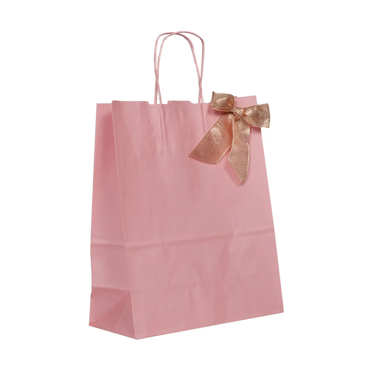 Sac kraft rose poudré à poignées torsadées 24+12x31cm 90g/m² (x50) - Sacs kraft couleur poignées torsadées
