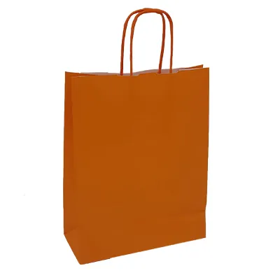 Sac kraft orange à poignées torsadées 19+8x23,5cm 90g/m² (x50) - Sacs kraft couleur poignées torsadées