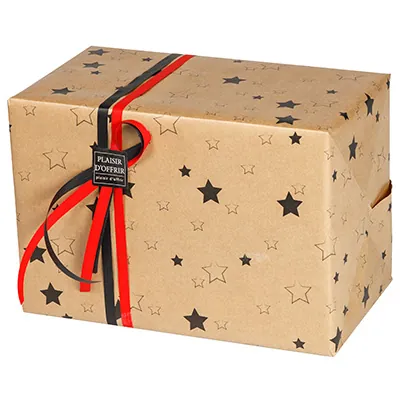 Papier cadeau kraft brun étoiles noires 70 cm x 100 m 60 g/m² - le rouleau - Papiers cadeaux kraft à motifs-2