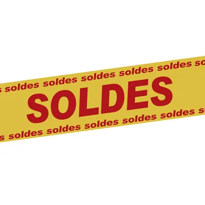 Banderole Soldes 15 cm x 10 m jaune/rouge plastique - Affichage Soldes - Banderoles Soldes et Destockage-1