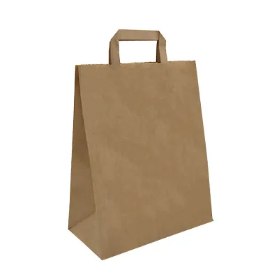 Sac kraft brun poignées plates 26 x 14 x 32 cm - Sac papier kraft - Paquet de 250 - Sacs kraft brun poignées plates