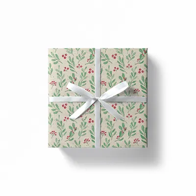 Papier cadeau herbe houx vert/rouge 70 cm x 25 m 65 g/m² – le rouleau - Papiers cadeaux kraft à motifs-3