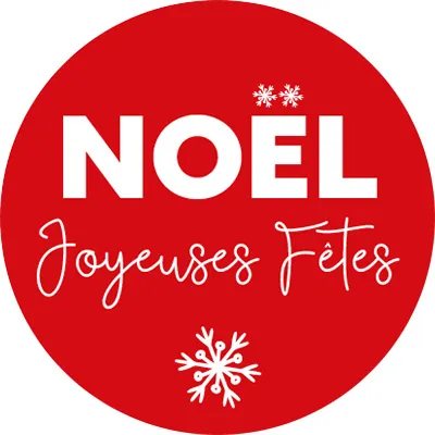 Étiquettes cadeaux adhésives rondes Noël Joyeuses Fêtes rouge/blanc ø35 mm – Paquet de 500 - Étiquettes cadeaux adhésives
