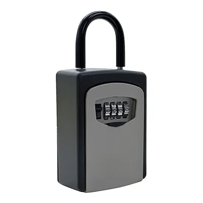 Boîte à clés sécurisée avec combinaison 4 chiffres + anse - 6 clés - Aluminium - Noir / Gris - Boîtes à clés et cadenas